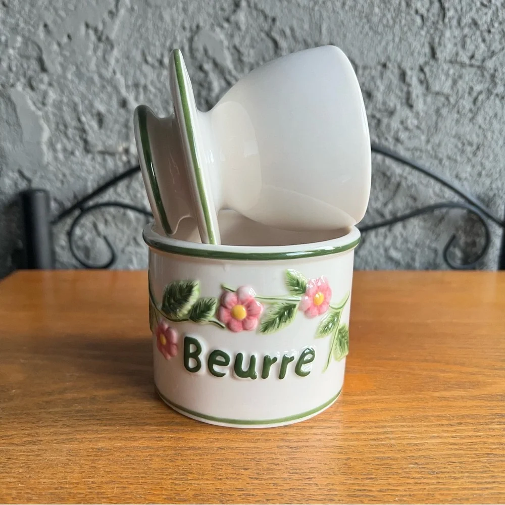 Butter Bell Keeper Crock Flowers French Beurre Floral